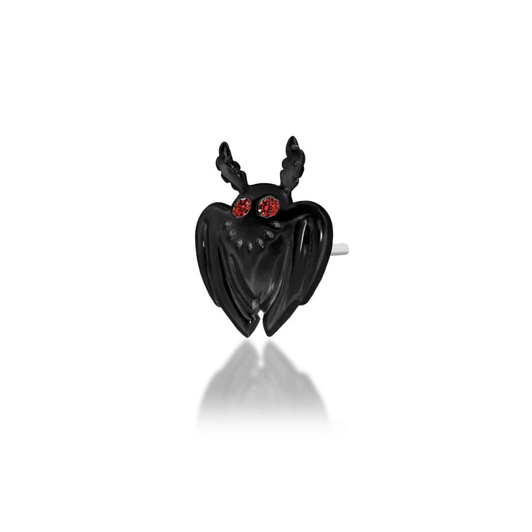 Scene Mothman – 14K Rhodium Black Gold & Garnet Threadless End