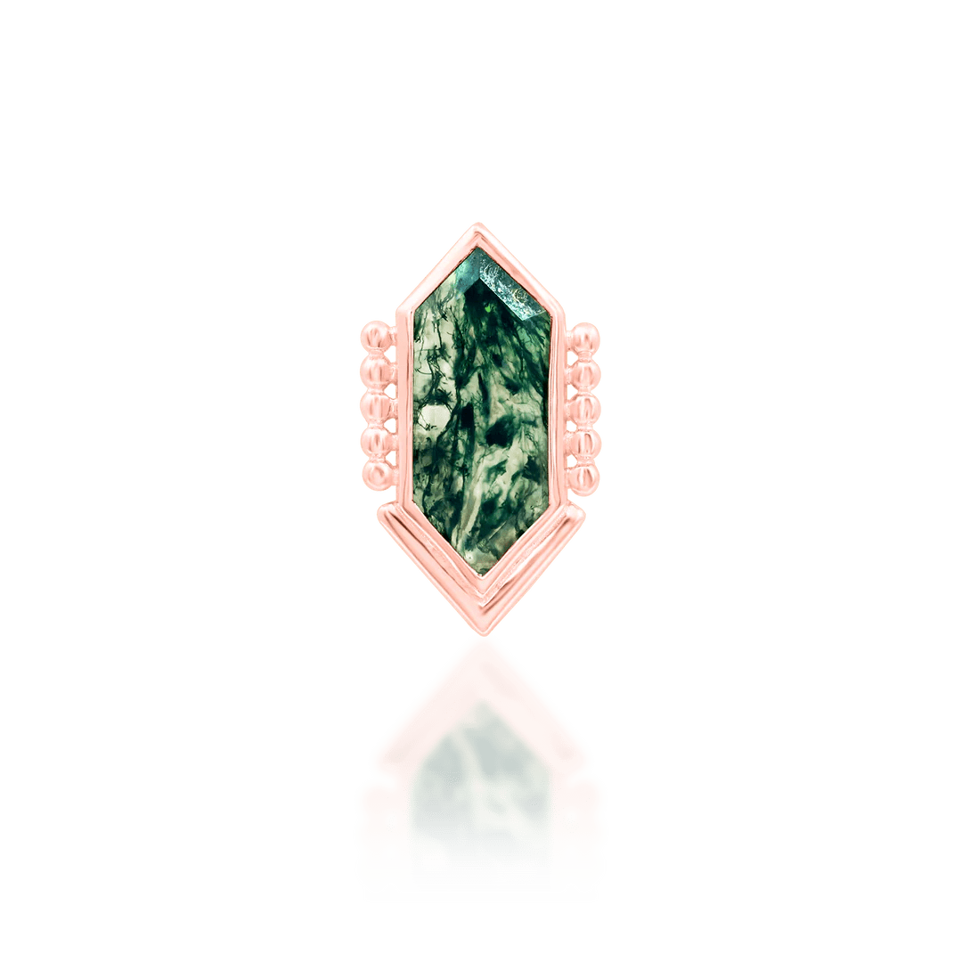 Avalon – 14K Gold Moss Agate Threadless End