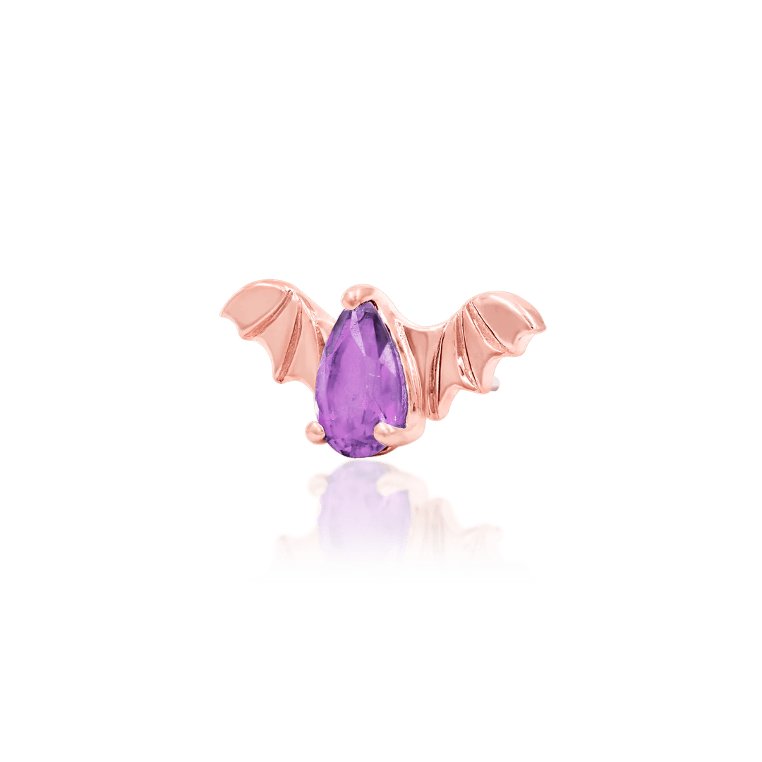 BAT WITH AMETHYST CZ 14K GOLD - THREADLESS END piercing-zone.com