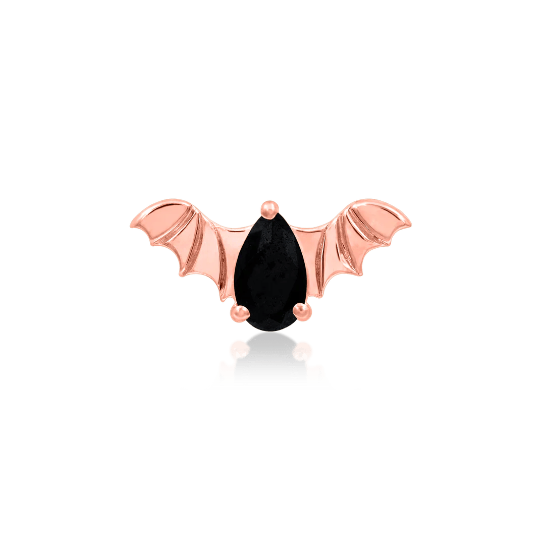 BAT WITH BLACK CZ 14K GOLD - THREADLESS END piercing-zone.com