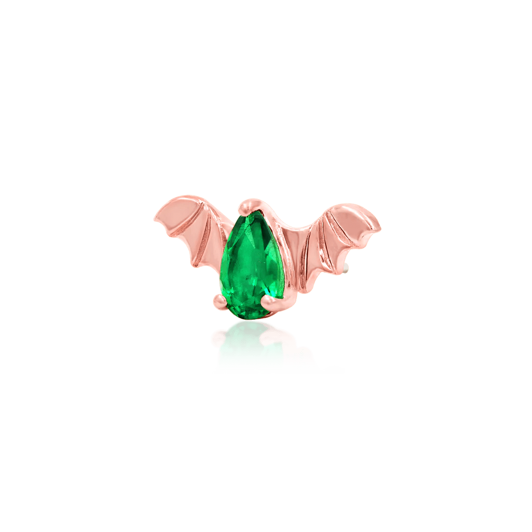 BAT WITH EMERALD CZ 14K GOLD - THREADLESS END piercing-zone.com