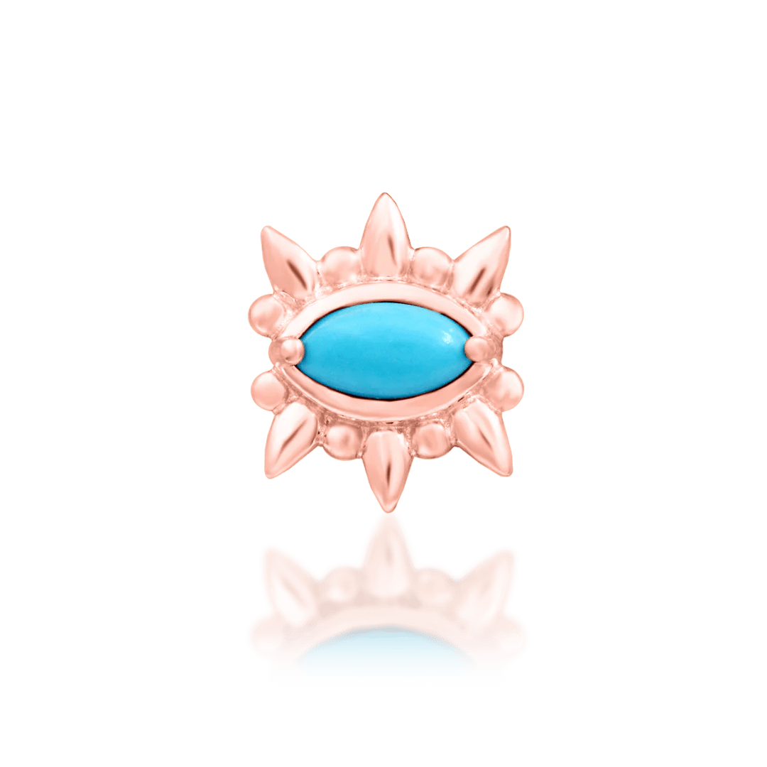 Garner threadless end in rose gold – vivid turquoise center and clean edges
