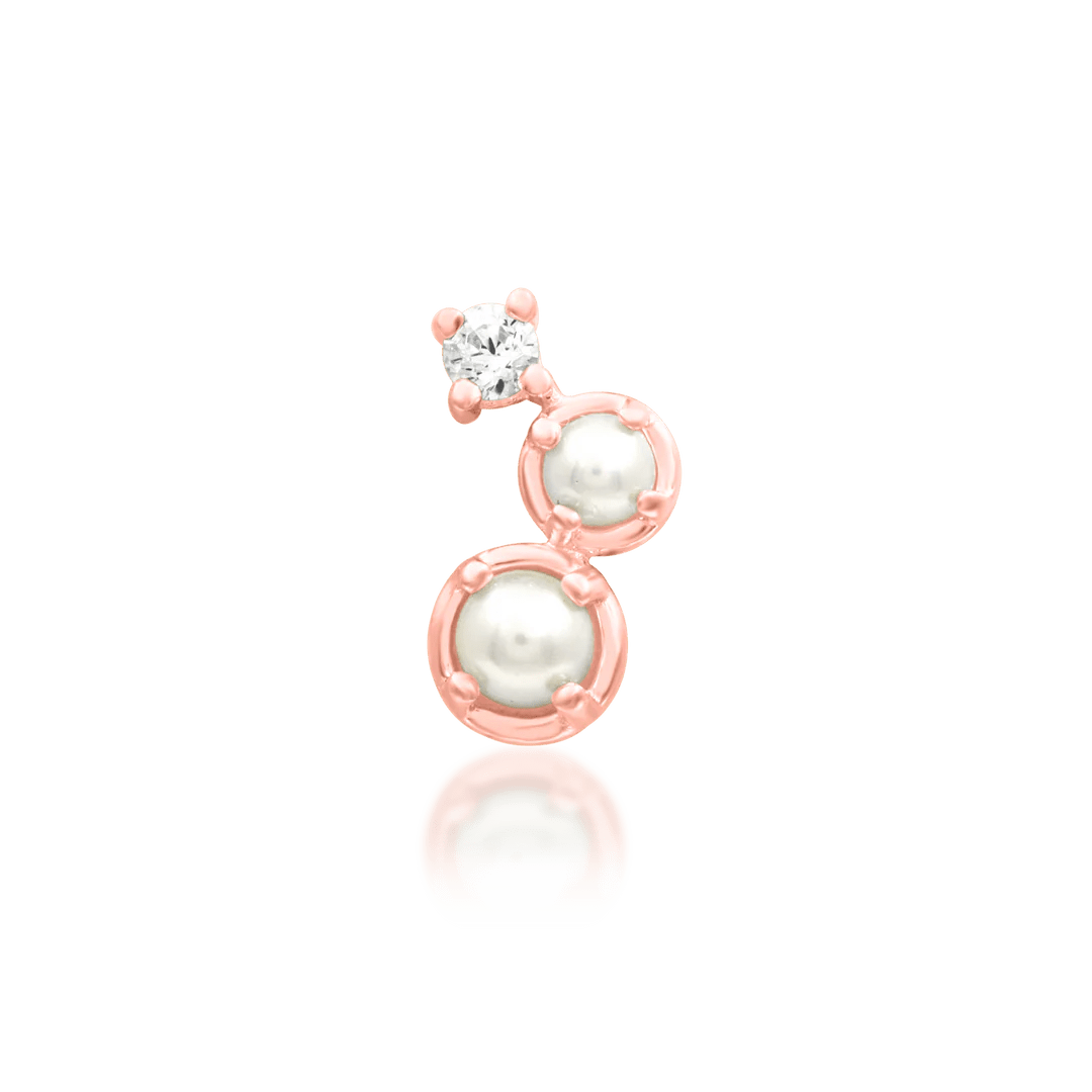 Elegant gold vertical earring with CZ and pearl stones

