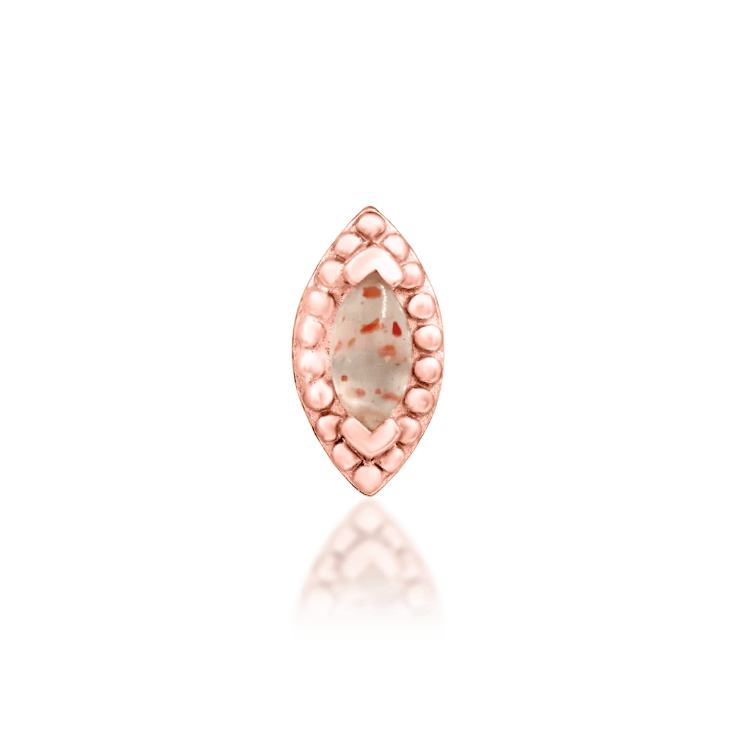 Side profile of Glorie in rose gold – compact sunstone earring detail