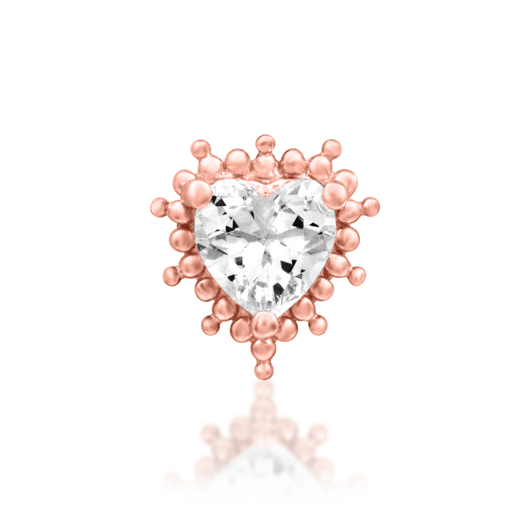 Side profile of Meet Cute in rose gold – rounded heart and gemstone detail