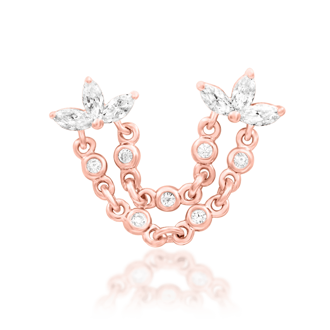 Side profile of Munira in rose gold – gemstone and draping chain movement