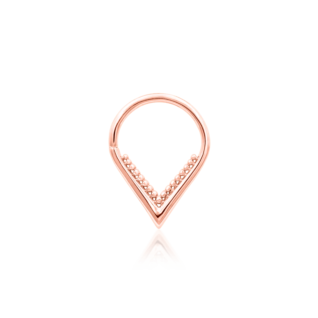 Penny Seam Ring – 14K Gold Beaded V-Shaped Piercing Ring