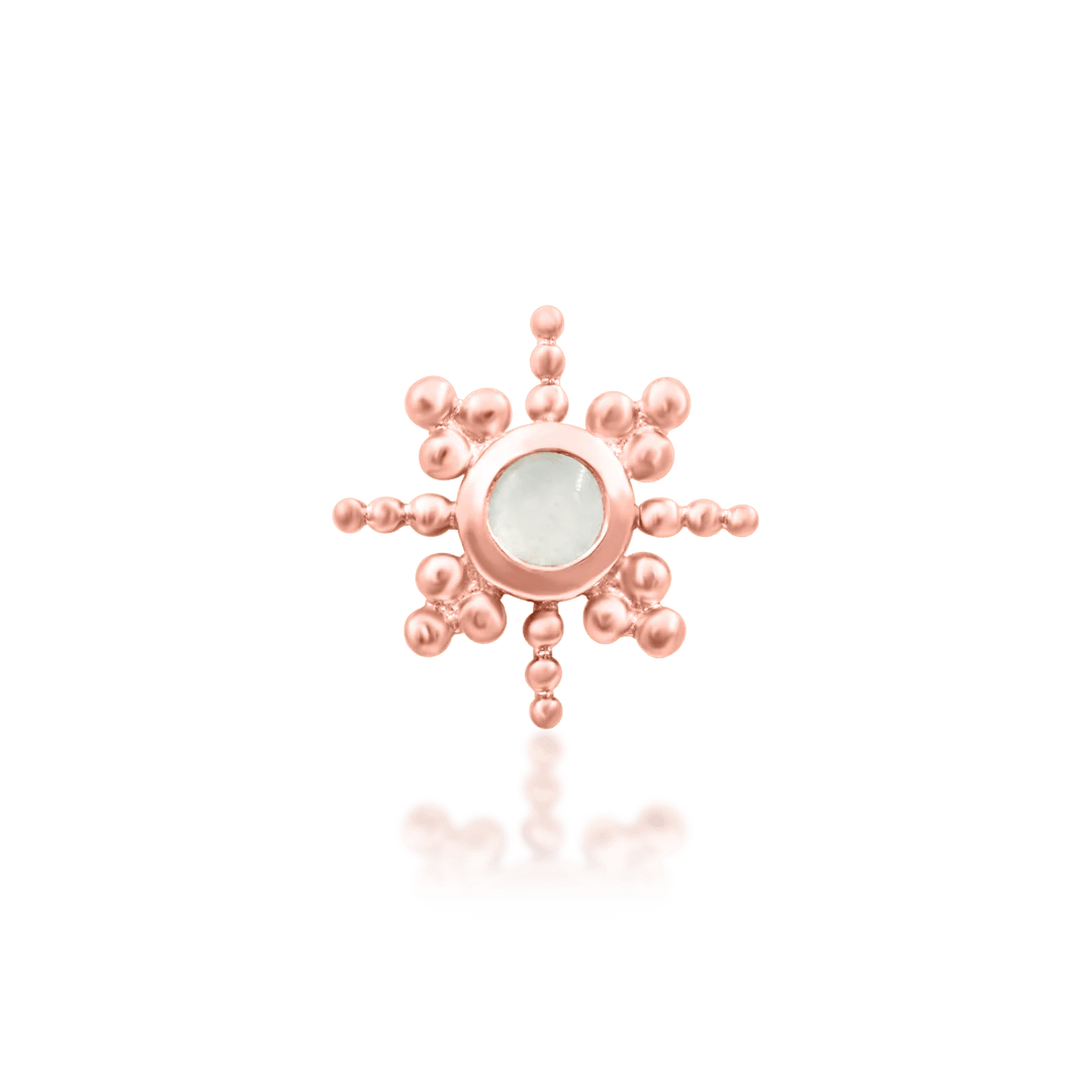 Side profile of Ruth in rose gold – beaded edge and luminous stone