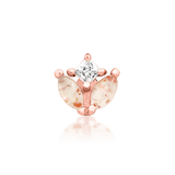 Side profile of Vi in rose gold – petal detail and gemstone sparkle