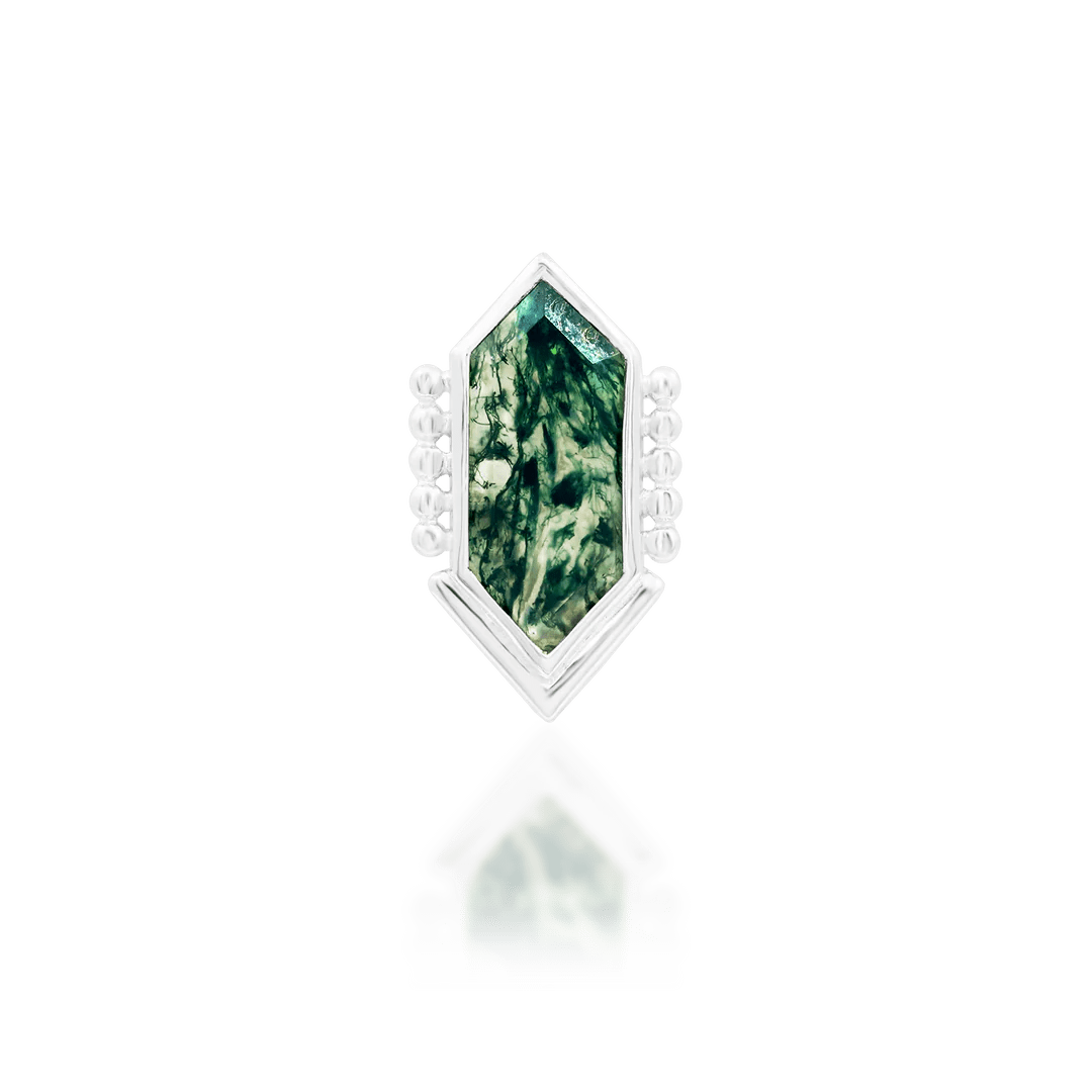 Avalon – 14K Gold Moss Agate Threadless End