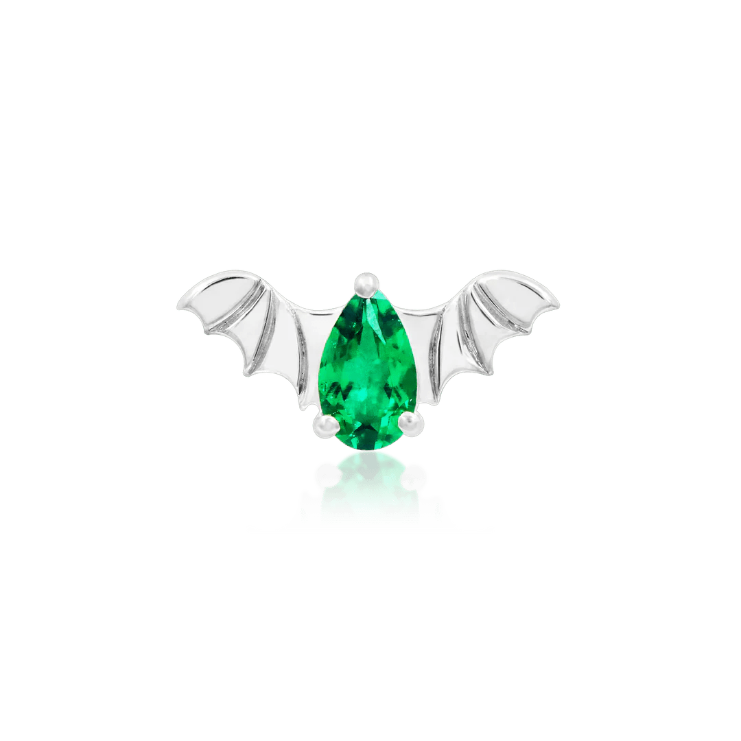 BAT WITH EMERALD CZ 14K GOLD - THREADLESS END piercing-zone.com