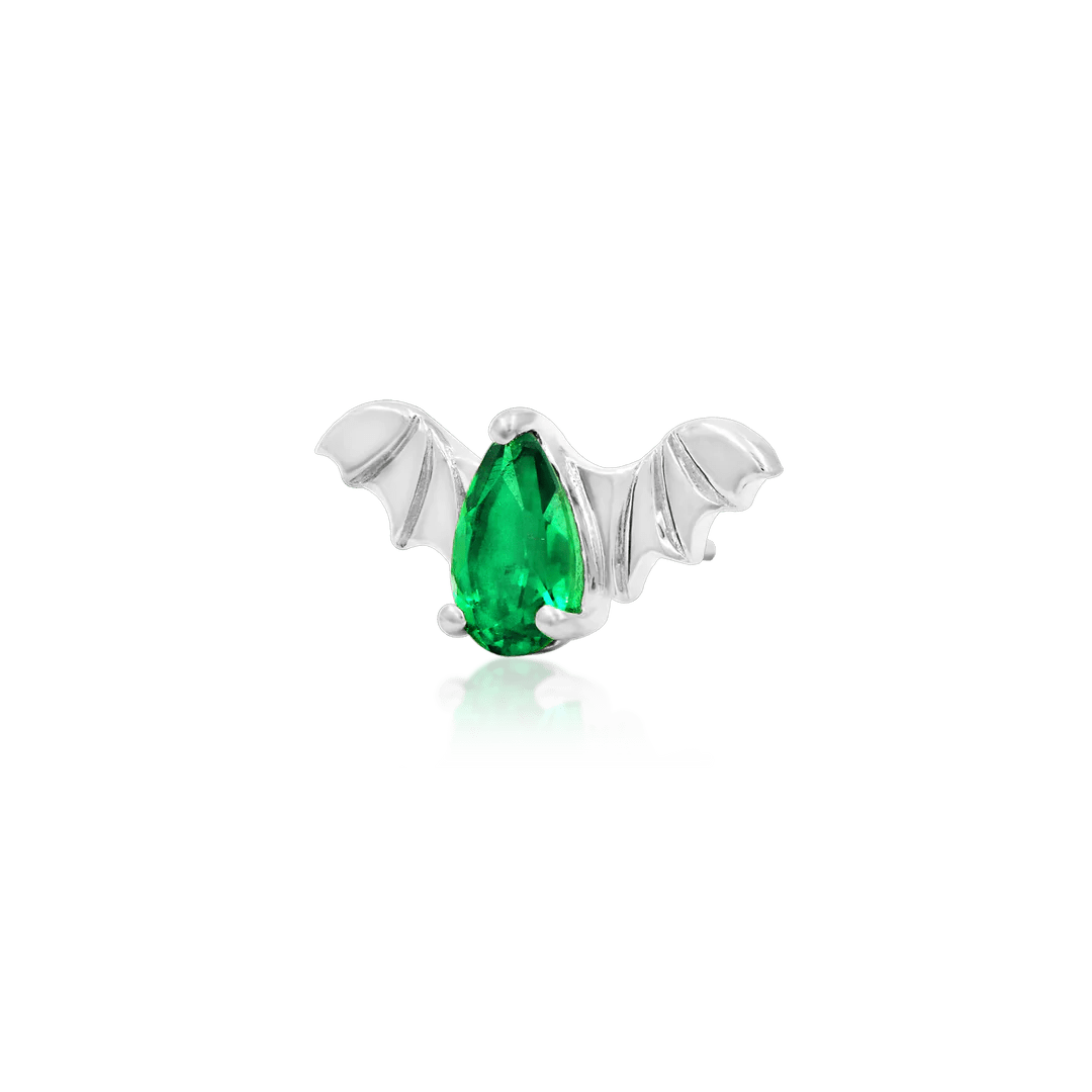 BAT WITH EMERALD CZ 14K GOLD - THREADLESS END piercing-zone.com