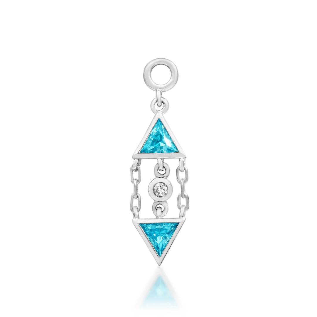 Lucille charm with aqua blue stones – elegant vertical drop in white gold