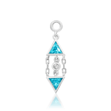 Lucille charm with aqua blue stones – elegant vertical drop in white gold