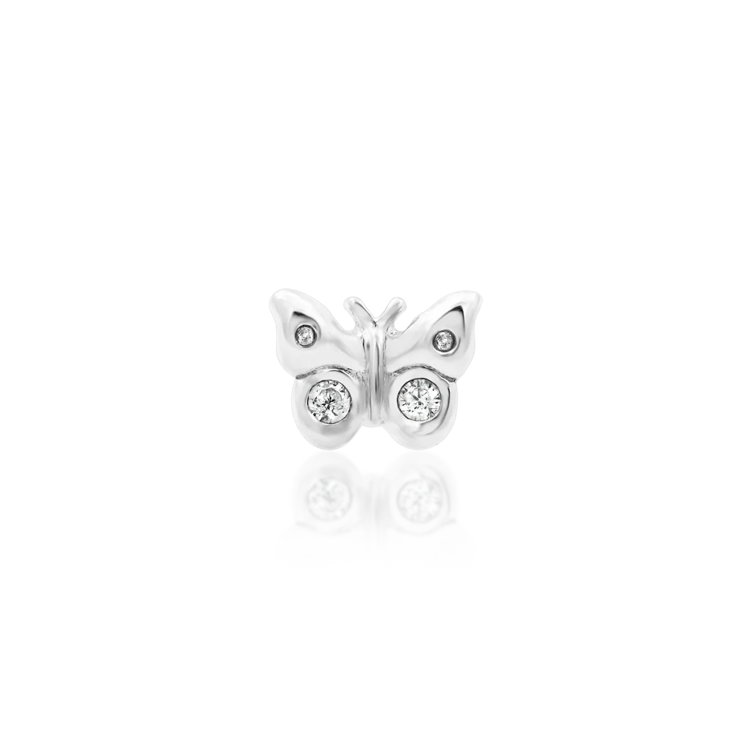 Mini Butterfly – Tiny CZ Winged – 14K Gold Threadless End