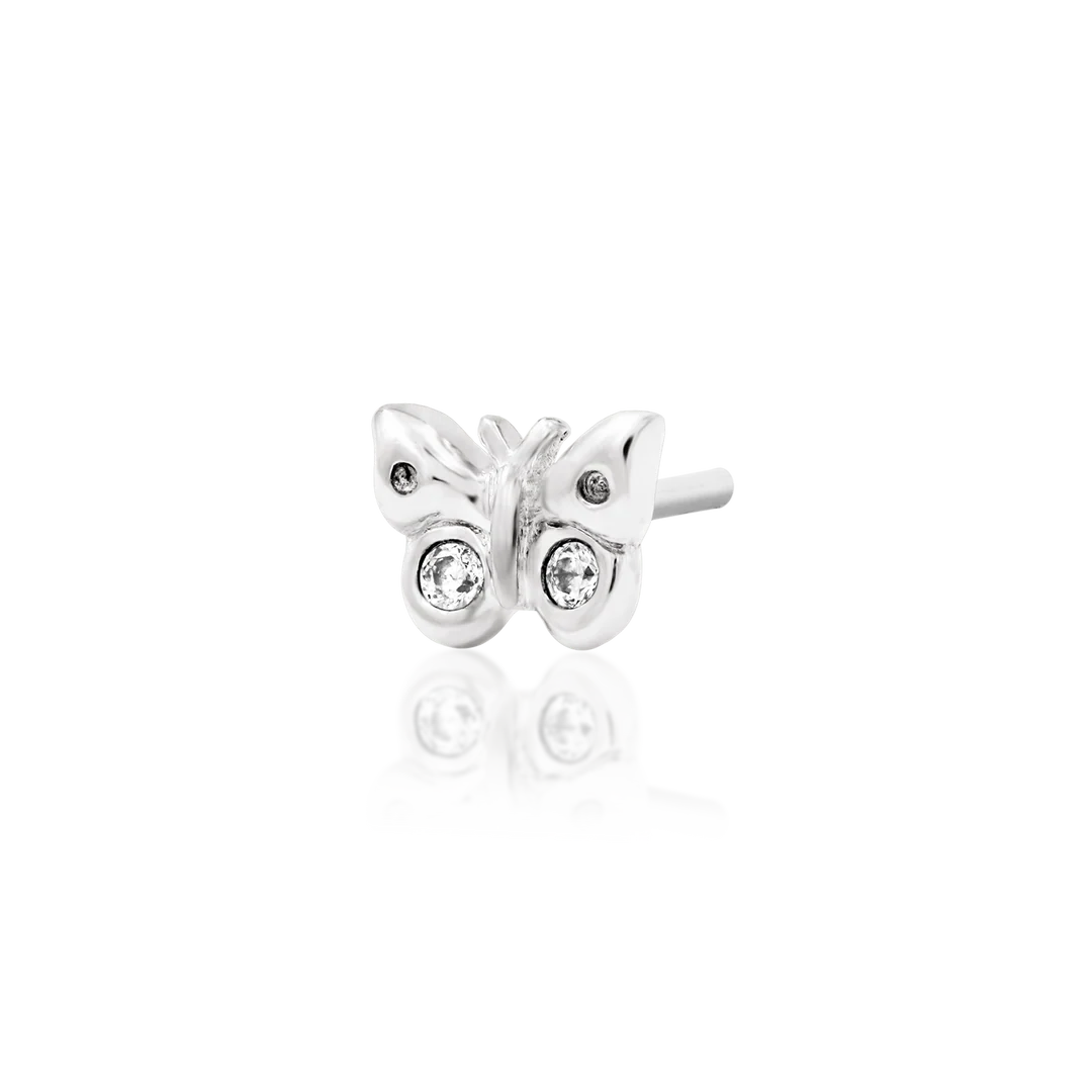 Mini Butterfly – Tiny CZ Winged – 14K Gold Threadless End