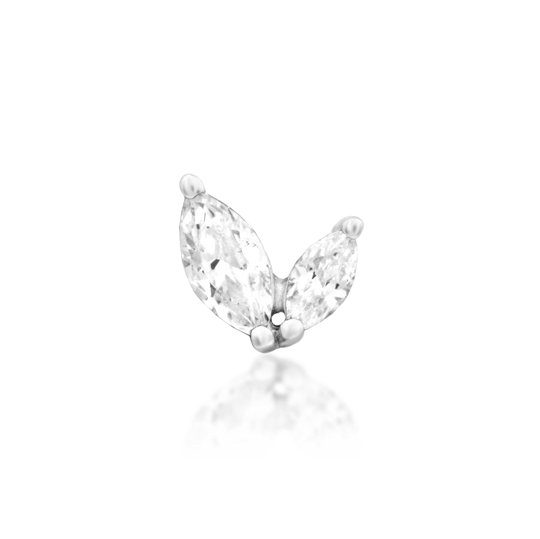 Front view of Ocie in white gold – two-stone minimalist earring