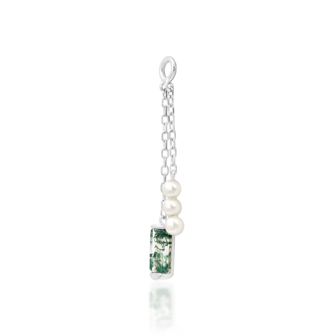 Veqq II – 14K Gold Moss Agate & Pearl Hanging Charm