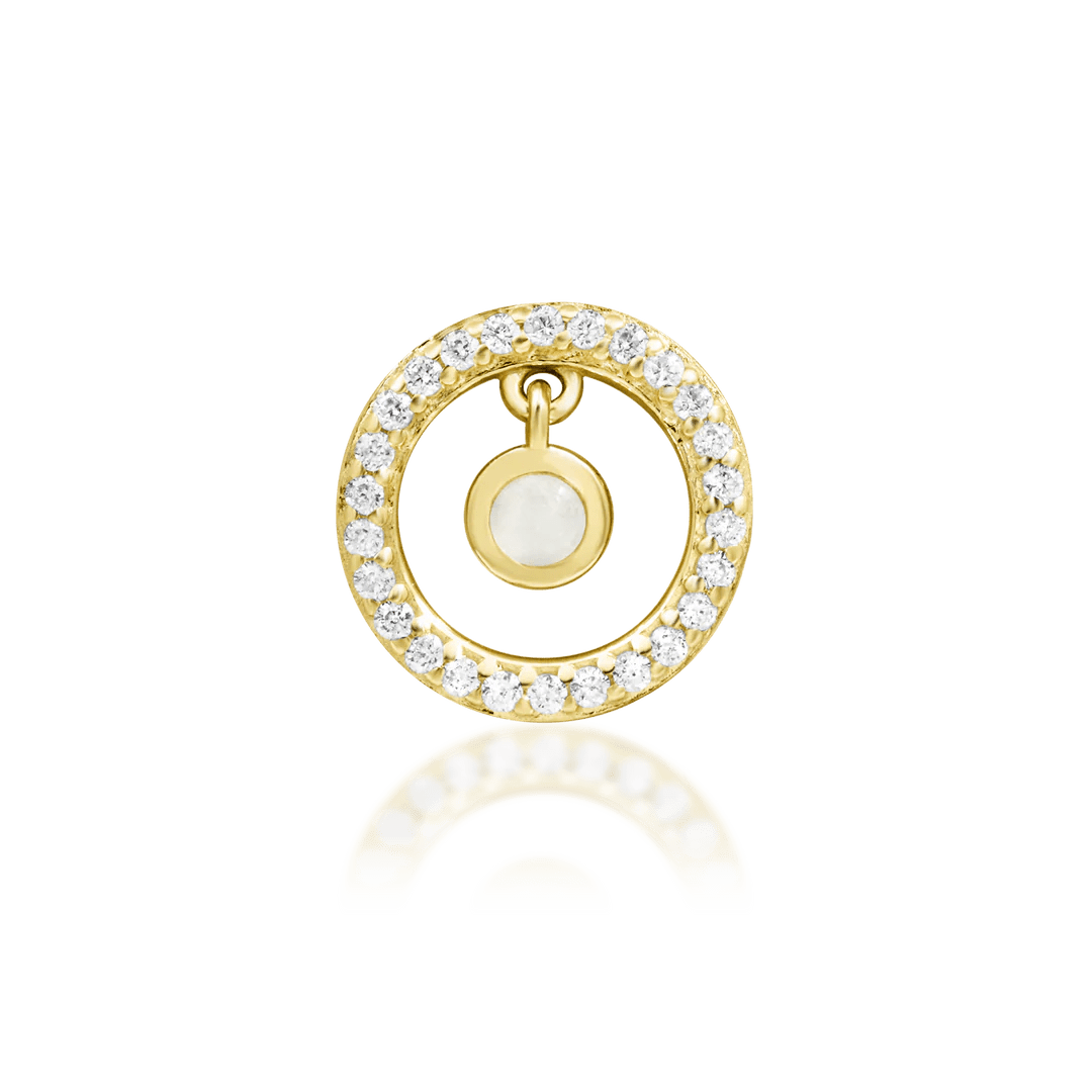 Ailany threadless end in 14k yellow gold – moonstone with CZ starburst design

