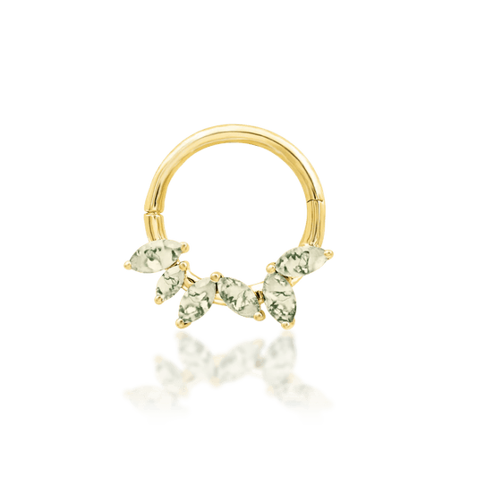 Alicia – 14K Gold Moss Agate Clicker Ring