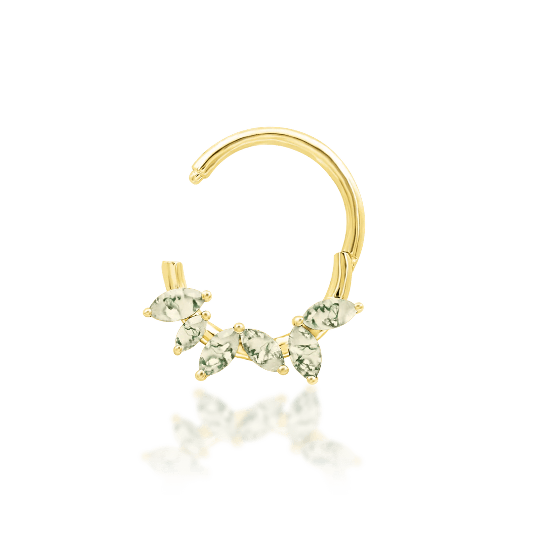 Alicia – 14K Gold Moss Agate Clicker Ring