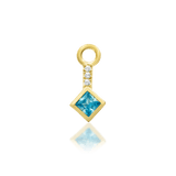 Anna-May threadless end in 14k yellow gold – vertical aqua blue charm
