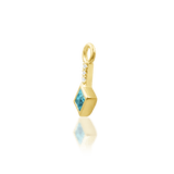 Front view of Anna-May jewelry – cascading blue stones in gold setting
