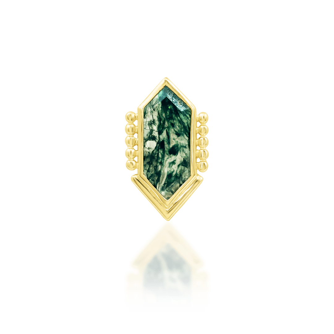 Avalon – 14K Gold Moss Agate Threadless End