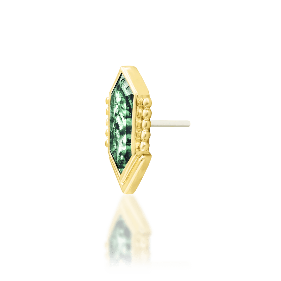 Avalon – 14K Gold Moss Agate Threadless End