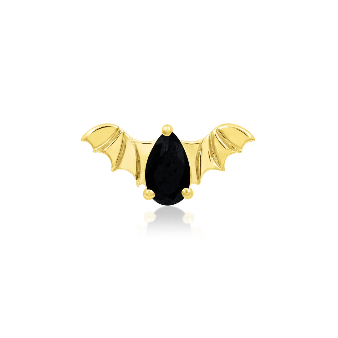 BAT WITH BLACK CZ 14K GOLD - THREADLESS END piercing-zone.com