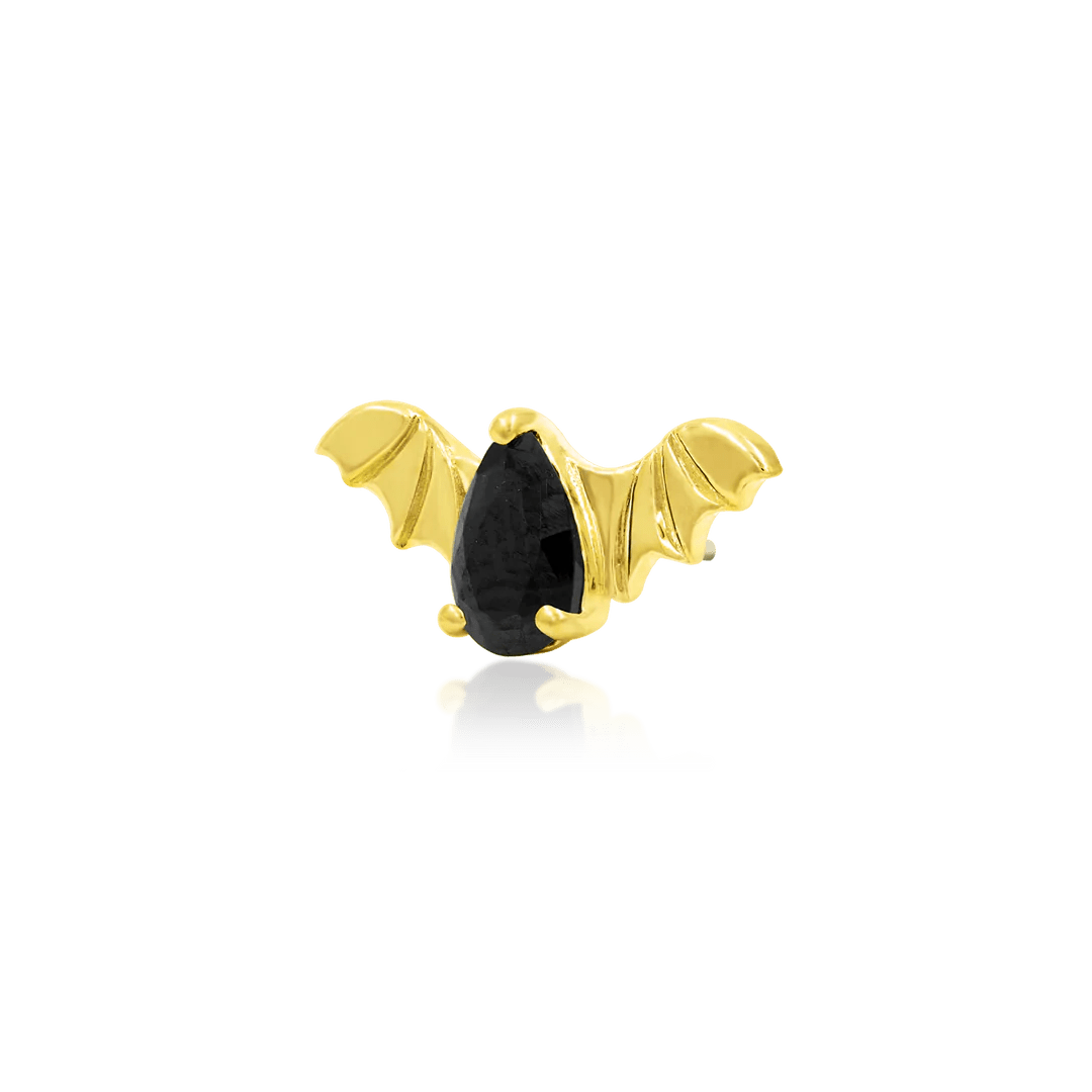 BAT WITH BLACK CZ 14K GOLD - THREADLESS END piercing-zone.com