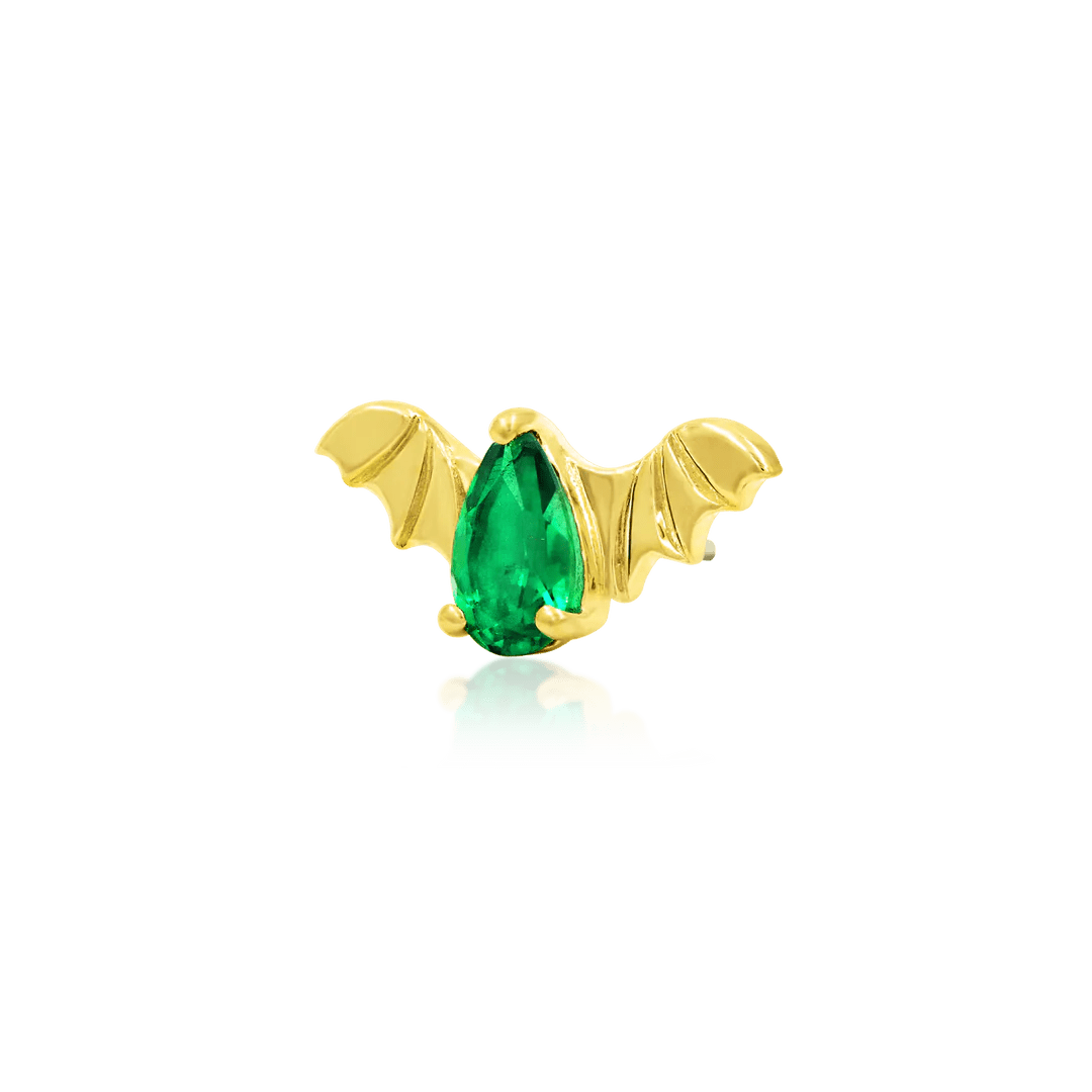 BAT WITH EMERALD CZ 14K GOLD - THREADLESS END piercing-zone.com