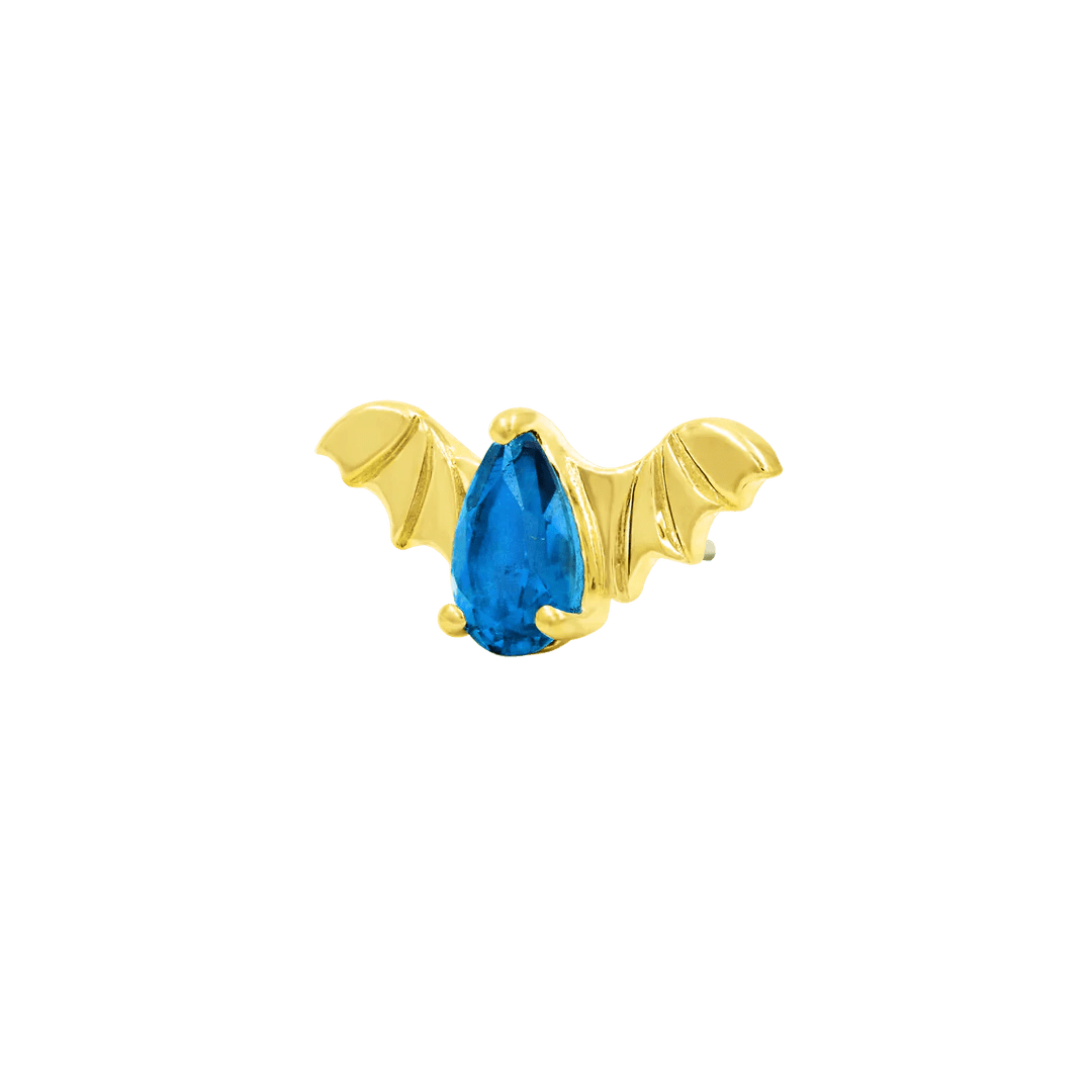 BAT WITH LIGHT SAPPHIRE BLUE CZ 14K GOLD - THREADLESS END piercing-zone.com