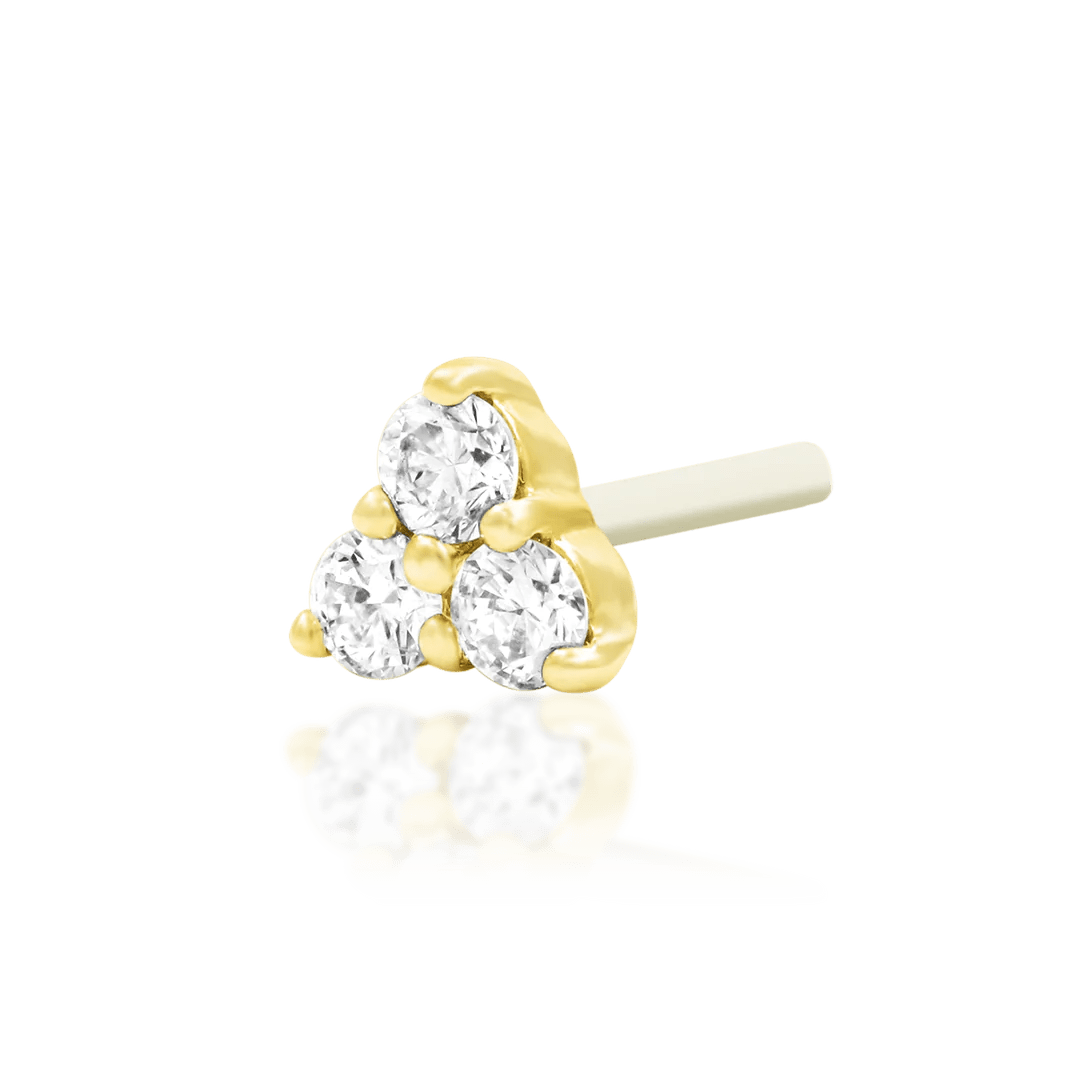 Diamond Trinity Threadless End – 14K Gold