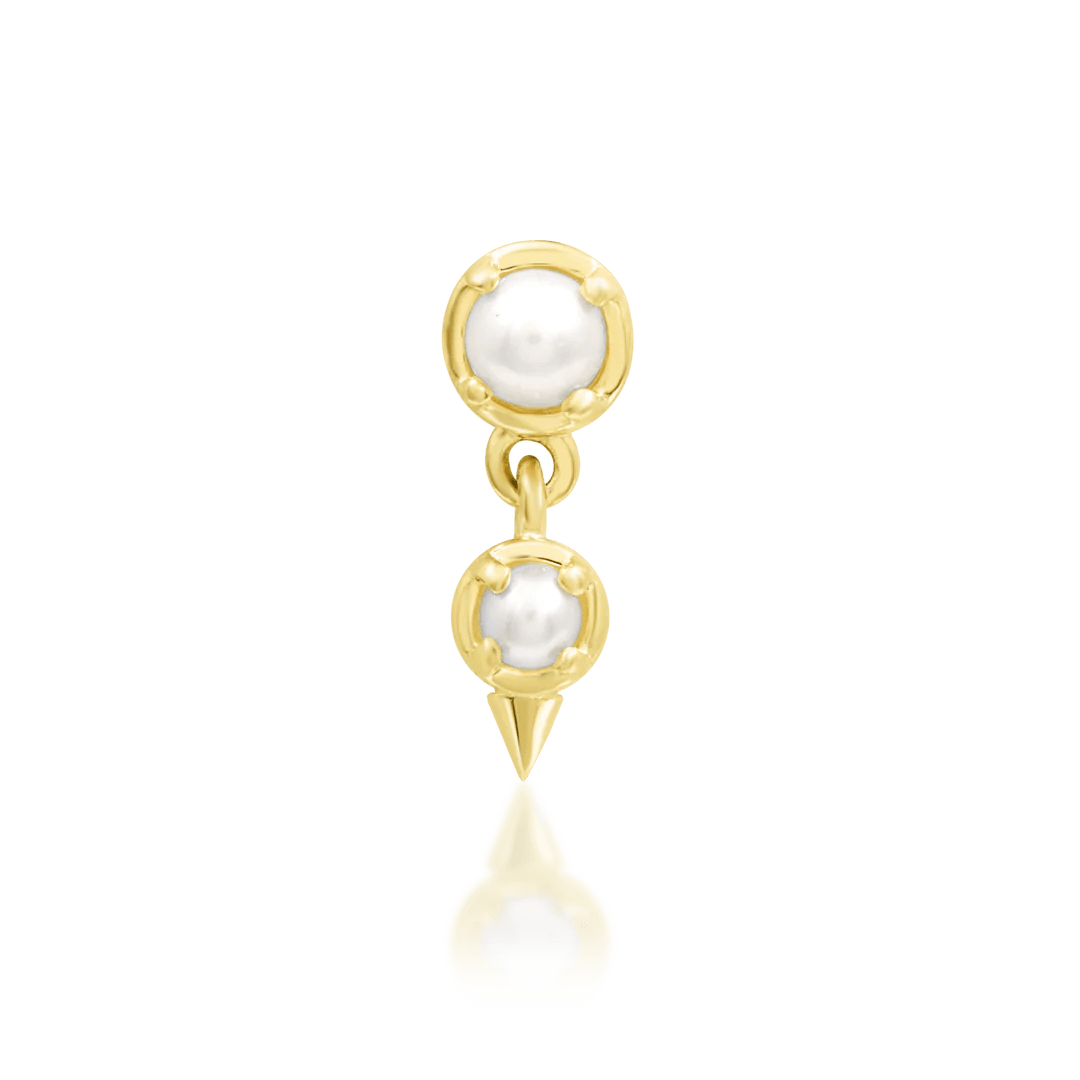 Diva threadless end with dual pearls in 14K yellow gold