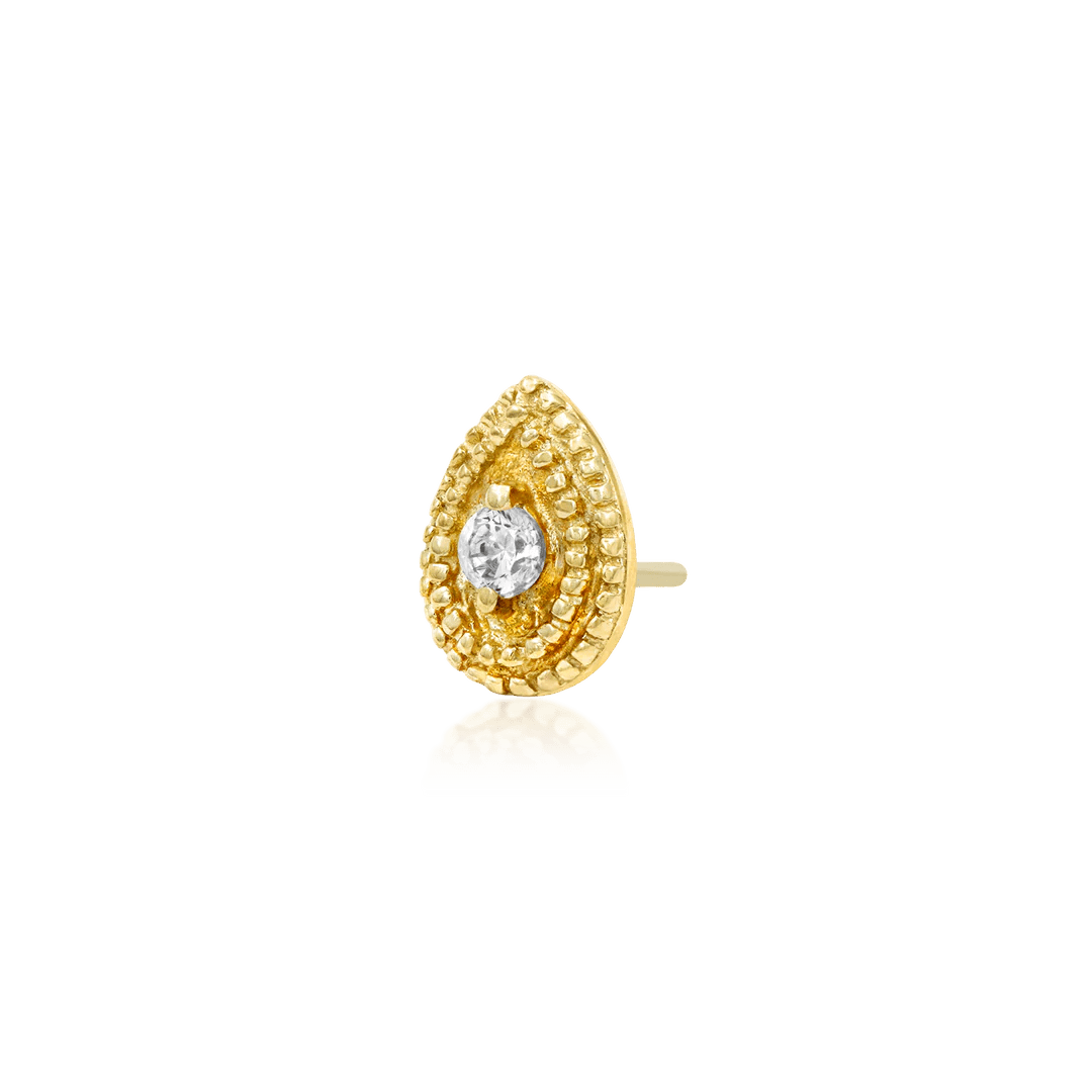 PEAR CZ DOUBLE MILLGRAIN-14K GOLD piercing-zone.com