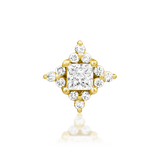 Enchant threadless end in 14k yellow gold – front view with diamond halo
