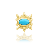Garner threadless end in 14k yellow gold – front view with turquoise gem

