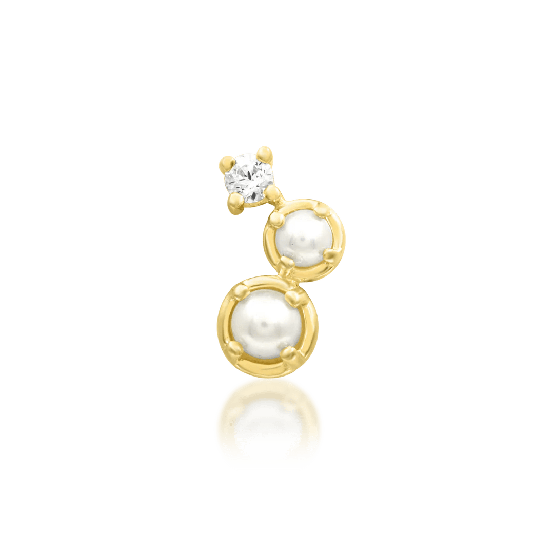 Glamorous flat or helix stud with pearl & CZ in yellow gold