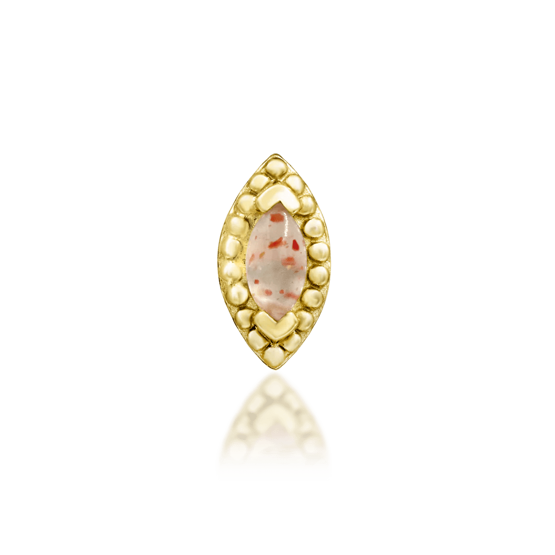 Glorie threadless end in 14k yellow gold – marquise sunstone with bead halo