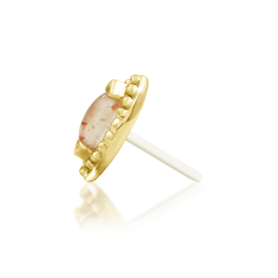 Glorie 14K Gold Threadless End with Sunstone and Beaded Halo