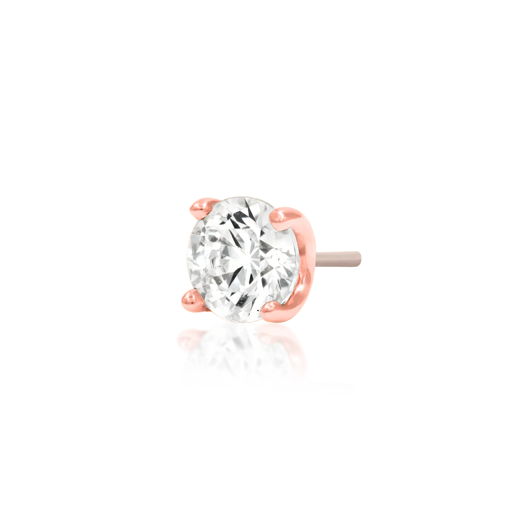 Higher Profile 4 Prong Set – 14K Gold CZ Threadless End