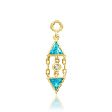 Lucille threadless end in 14k yellow gold – front view with aqua triangle gems