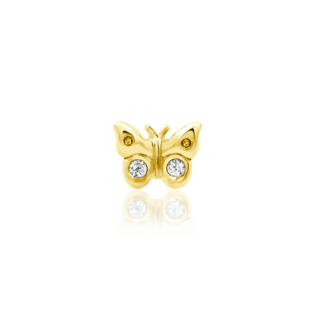 Mini Butterfly – Tiny CZ Winged – 14K Gold Threadless End