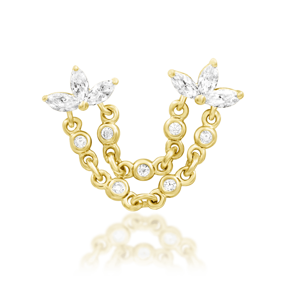 Munira double-pin end in 14k yellow gold – marquise CZs and gold chains