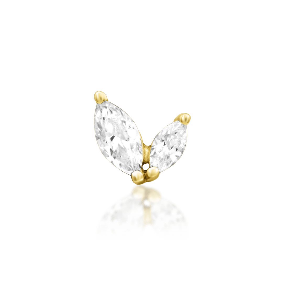 Ocie threadless end in 14k yellow gold – asymmetric marquise CZ duo