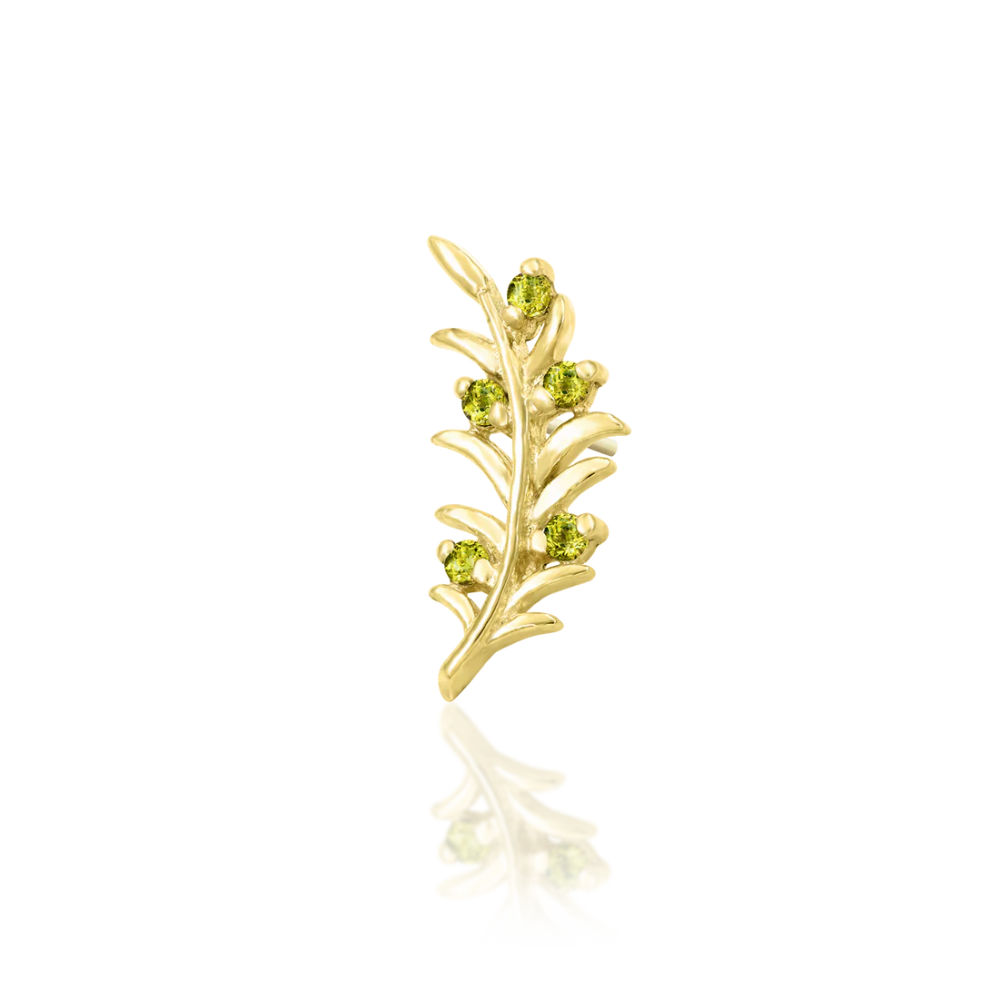 Olive Branch – Peridot CZ Curve – 14K Gold Threadless End