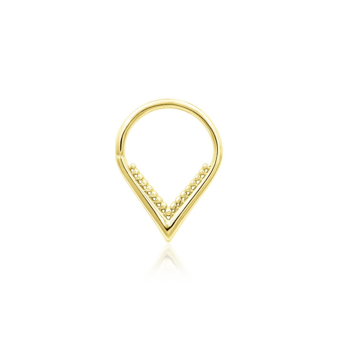 Penny Seam Ring – 14K Gold Beaded V-Shaped Piercing Ring