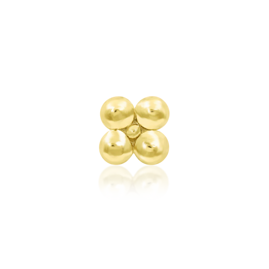 Quad-Bead – Minimalist Gold Cluster – 14K Gold Threadless End