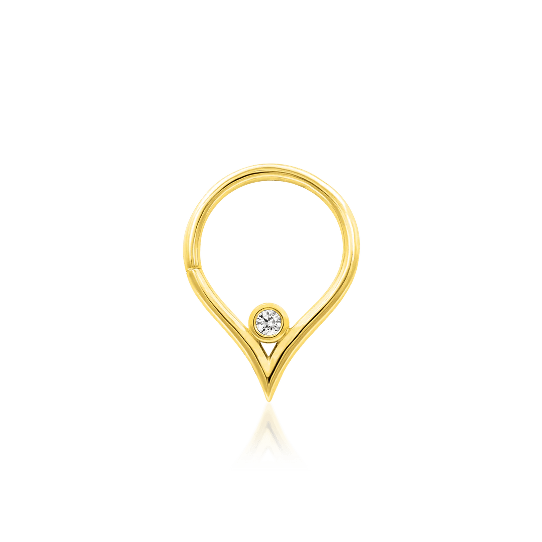 Susie Clicker Ring – 14K Gold V-Curve with Bezel CZ Accent